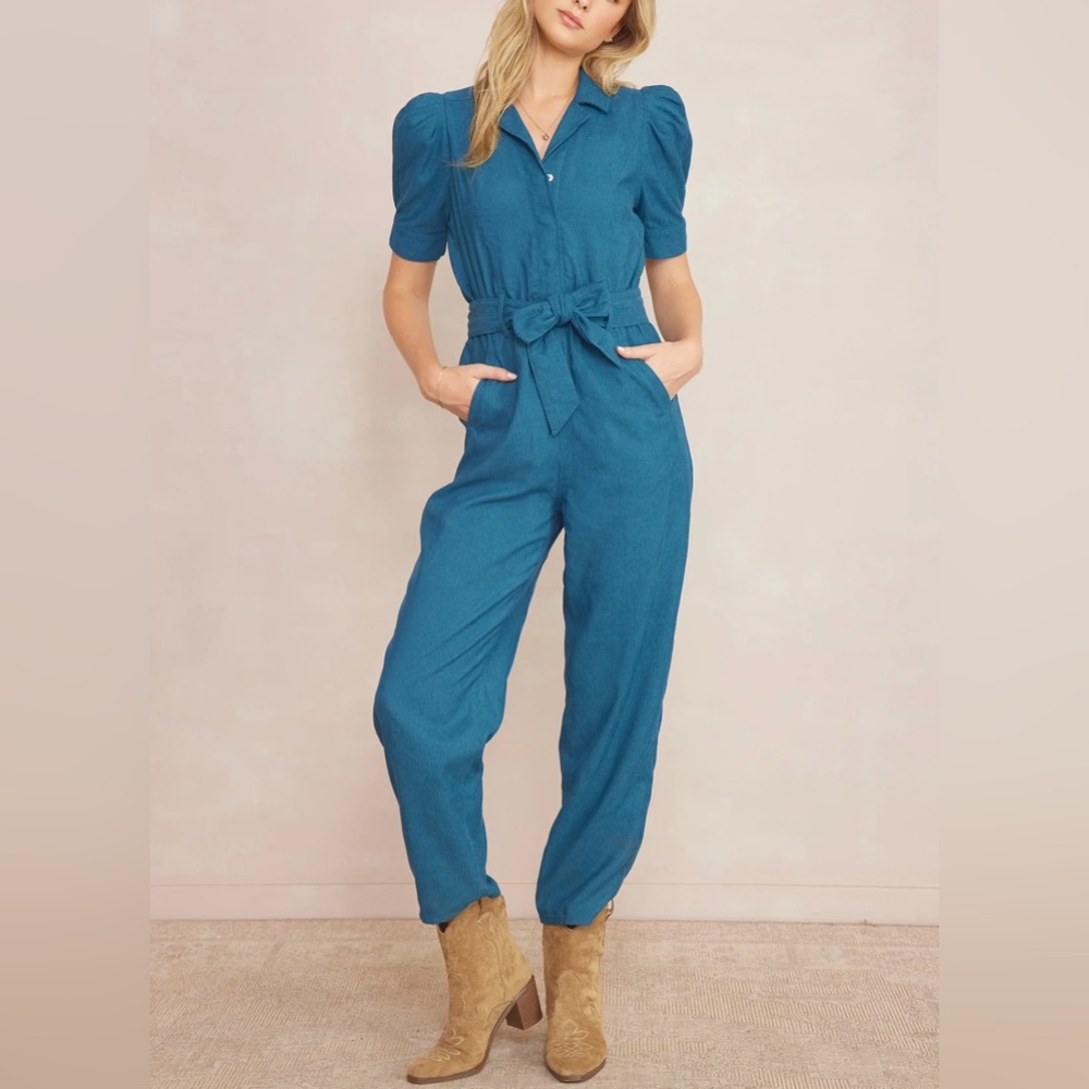 💕❤️Teal Puff Sleeve Corduroy Jumpsuit❤️💕